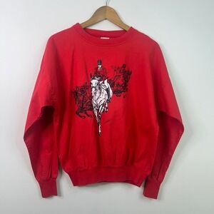 Vintage Jacqui Red Equestrian Horse Rider Graphic Sweatshirt Mens Size S 80's
